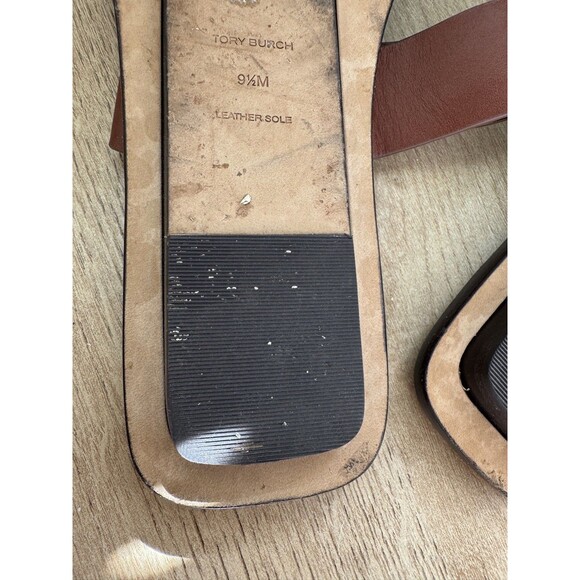 Tory Burch Leather Sandal Women's size 9.5 Tiny Miller Toe Ring Tan - Picture 3 of 6